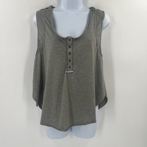 Free People FP Movement Gray Open Side Tie Tank Top L Henley Style Athleisure - Picture 11 of 11